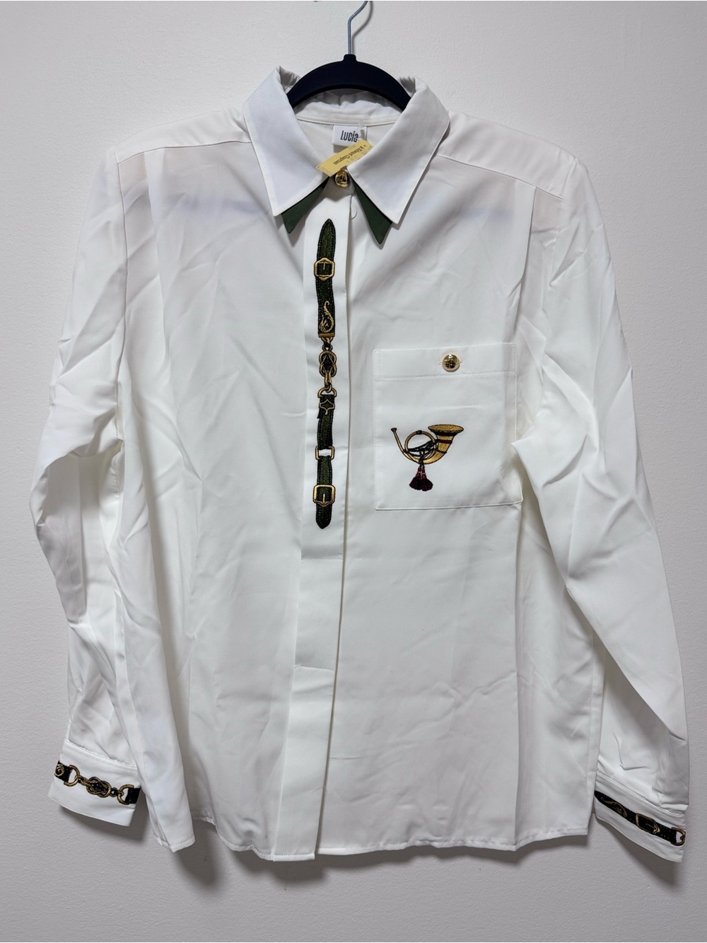 Vintage Lucia White Equestrian Trompe L'oeil Shirt — Edward Chapman Exclusive - Picture 2 of 11